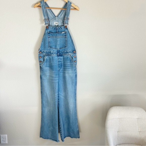 WRANGLER Classic Wide Leg Denim Overalls 70's Retro Size S - Picture 2 of 16